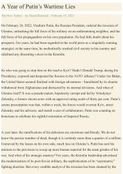 A Year of Putin’s Wartime Lies. David Remnick